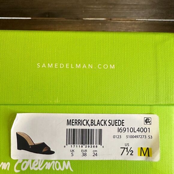 New NIB‎ Womens Sam Edelman Merrick Black Suede Wedge Heeled Sandals Size 7.5 M - Picture 6 of 6